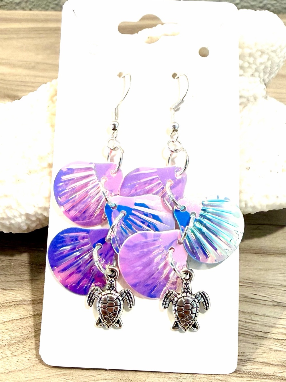 9. Iridescent Purple Shell & Turtle Dangle Earrings